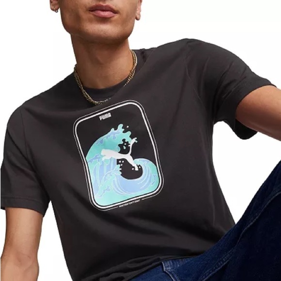 Puma Men's Short-Sleeve Wave Logo-Graphic T-Shirt - Black-shirt - Picture 3 of 12